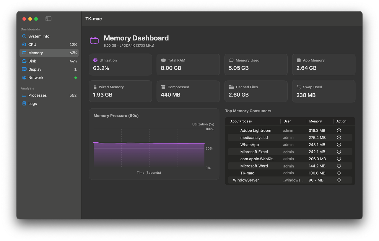 Memory Dashboard Screenshot